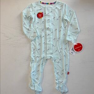 Magnetic Me Teal Savannah Zebra Footie 6-9 9-12 months